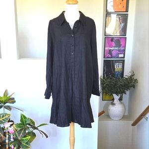 🏷️ Cynthia Rowley NY Linen Blend Black A-line Dress Size L